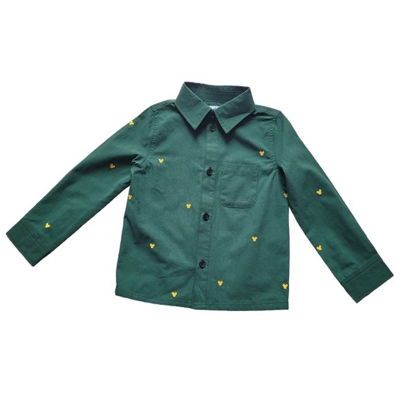 Embroidered Mickey Mouse Icon Holiday Long Sleeve Button Front Shirt for Boys 4 - Picture 2 of 13
